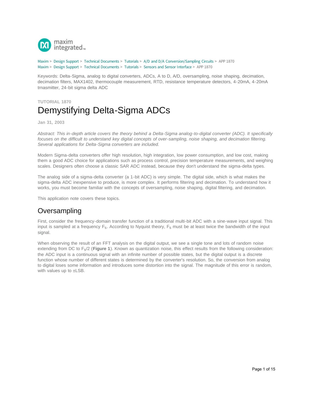 Sigma-Delta ADCs - Tutorial | Maxim Integrated