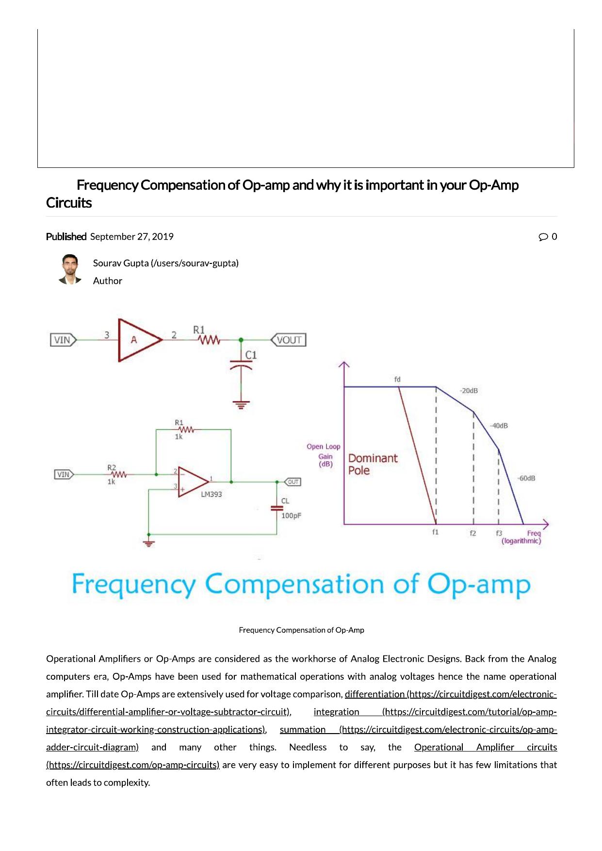 Frequency Compensation of Op-amp and its types Circuit Digest