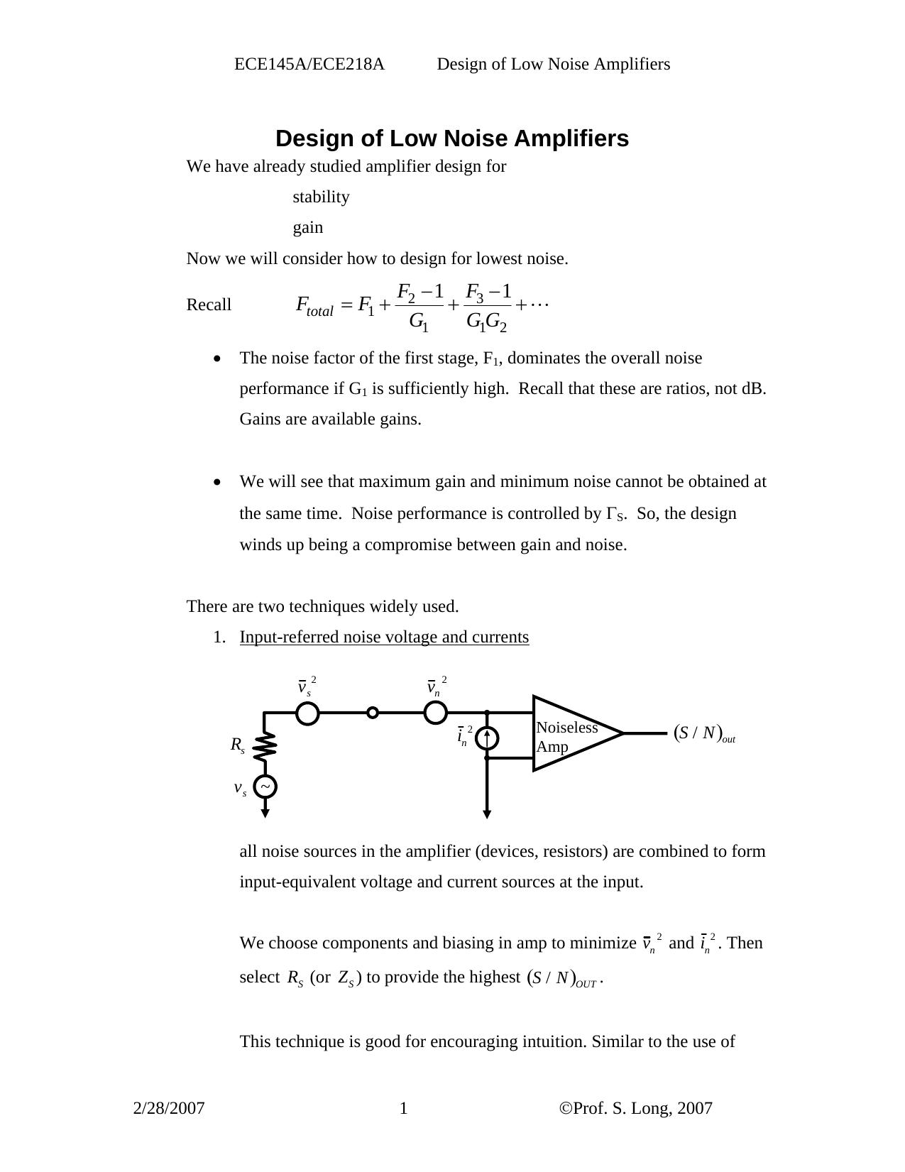 Design of Low Noise Amplifiers