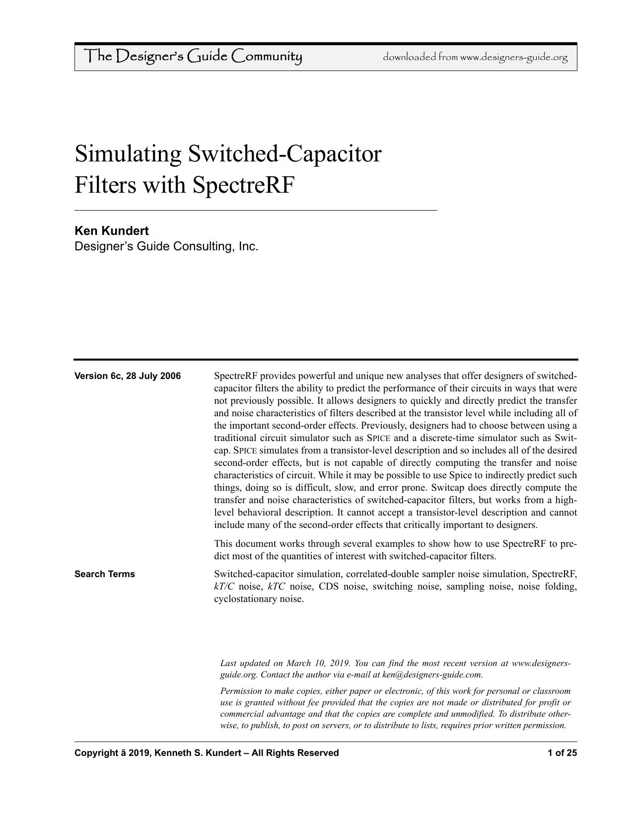 Simulating Switched-Capacitor Filters with SpectreRF