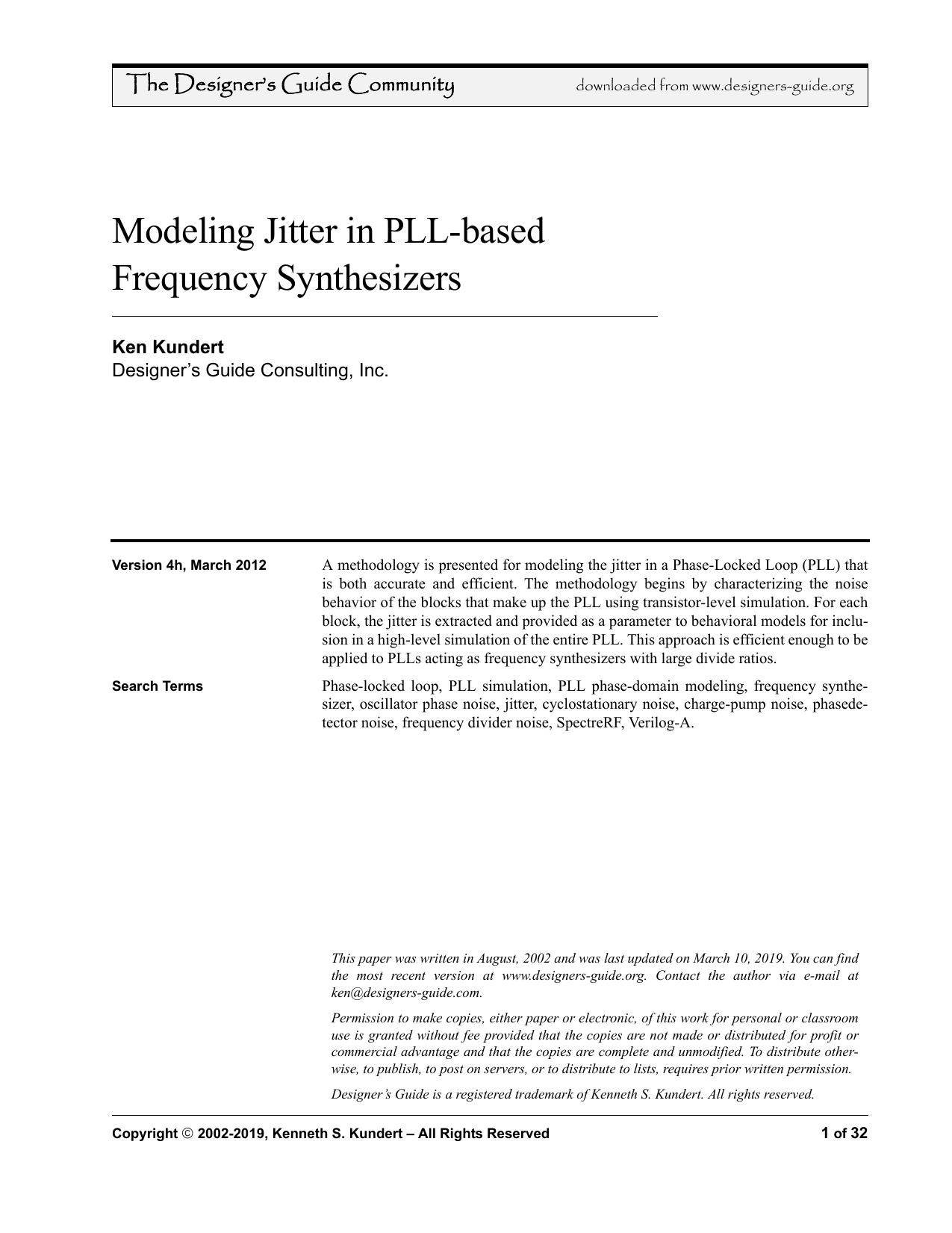 Modeling Jitter in PLL-based Frequency Synthesizers