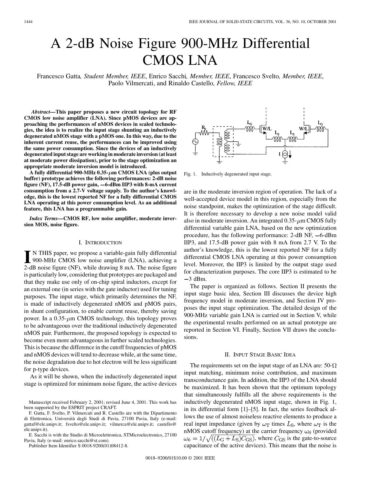 A 2-dB noise figure 900-MHz differential CMOS LNA - Solid-State Circuits, IEEE Journal of