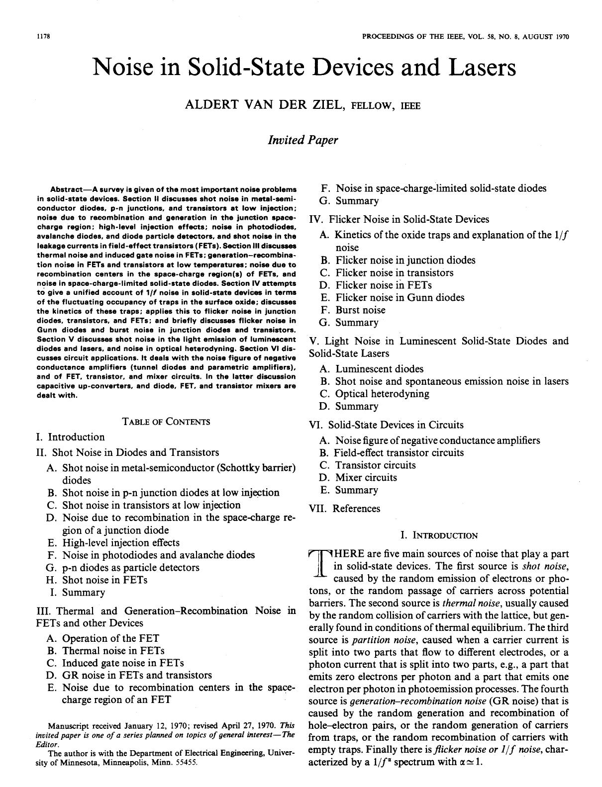 Noise in Solid-state Devices and Lasers