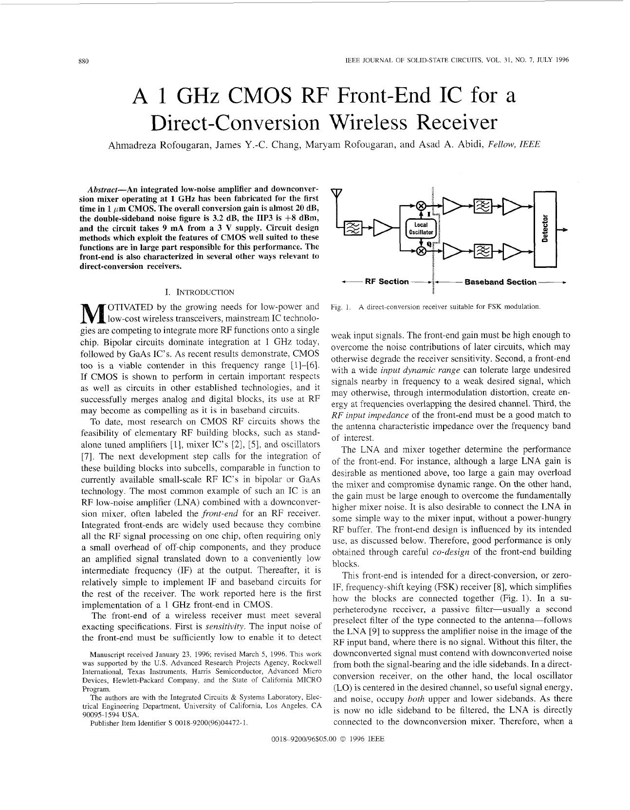 A 1 GHz CMOS RF Front-End IC for a Direct-Conversion Wireless Receiver - Solid-State Circuits, IEEE Journal of