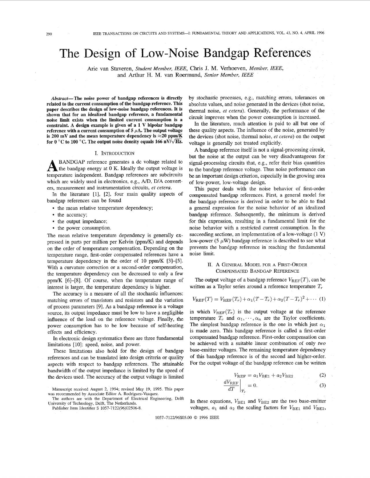 The Design of Low-Noise Bandgap References - Circuits and Systems I: Fundamental Theory and Applications, IEEE Transactions on